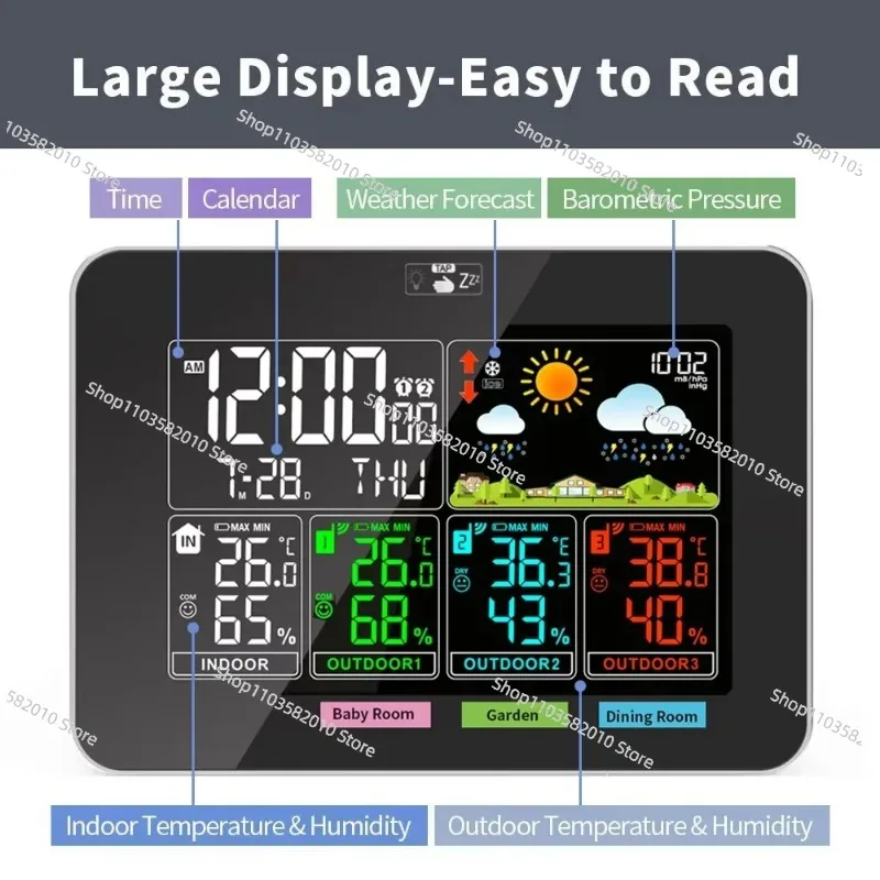 Wireless Weather Station with Color Display, Indoor Outdoor Thermometer & Hygrometer with Weather Forecast