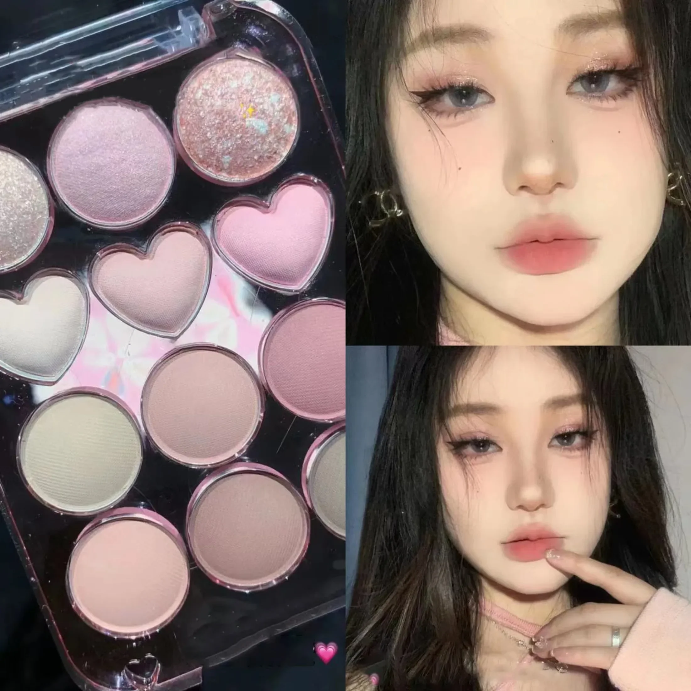 Eyeshadow Palette 12 Color Pink Pearly Eyeshadow Blusher Korean Charming Eye Makeup Palette Shiny Eye Shadow Eye Pigments