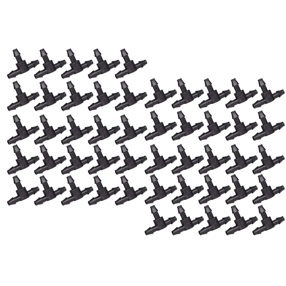 Connecteur en T barbelé noir de 1/4 pouces, 50 pièces, pour tuyaux d'irrigation goutte à goutte de 4/7mm, accessoires pour système d'arrosage de jardin