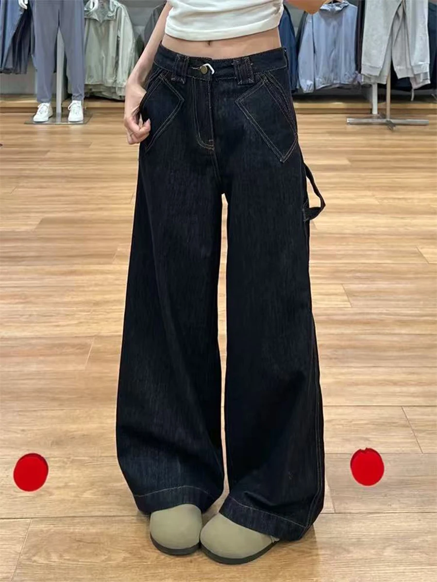 

plus Size High Waist Straight Leg Bla Denim Jeans Women's American Sle Loose Fit Casual Trousers Autumn Faion plus Size