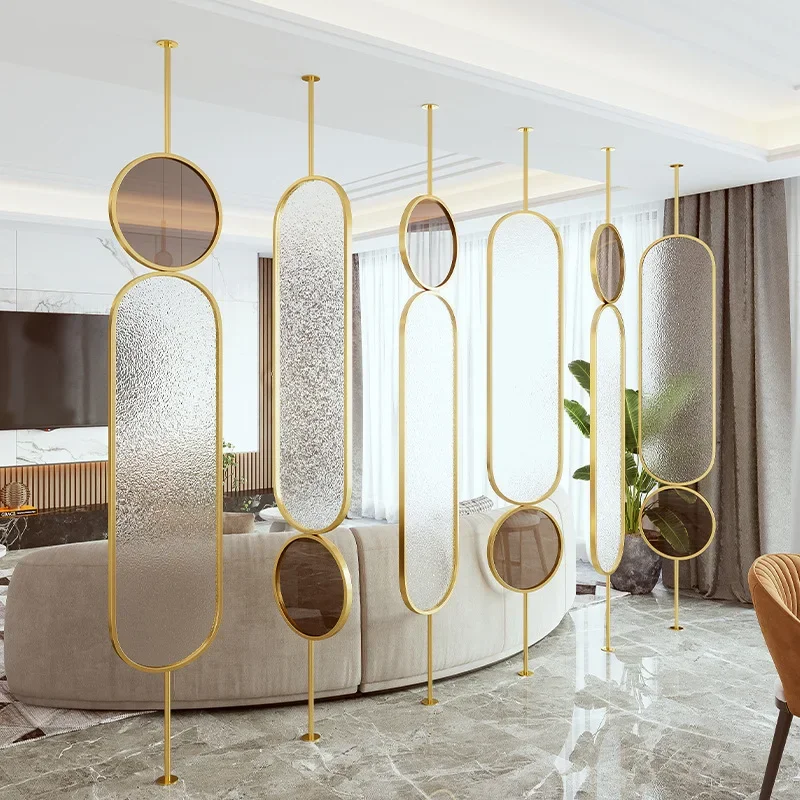 Light luxury metal screen glass partition modern living room partition occlusion