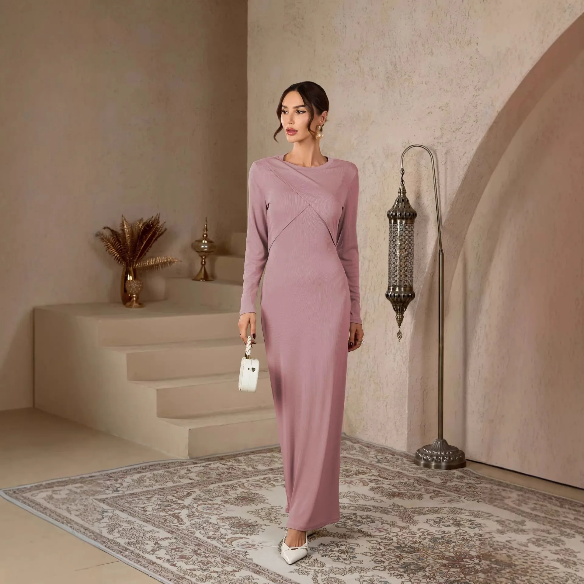 

2-piece Knitted Arab Women's Ethnic Clothing Fashion Muslim Suit Muslim Long Dress Robe Abaya Ramadan Dubai Luxury Islam Elegant