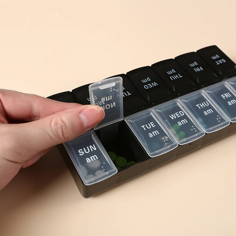 Weekly Pill Box Pill Organizer Morning and Night 7 Days Pill Holder Storage Box Portable Travel Medicine Splitter Organizer Box