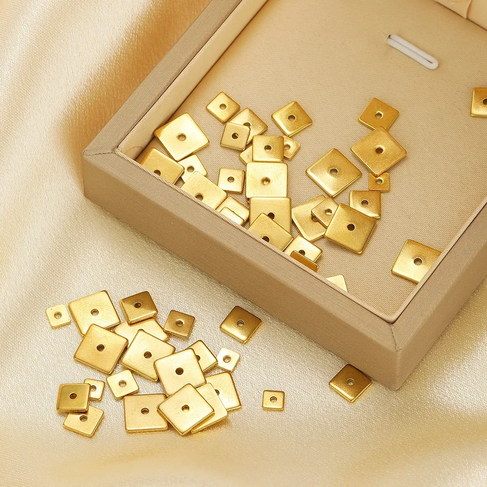 50pcs Stainless Steel 18k Gold Plated Flat Square Beads Spacers for Diy Pearls Necklace Bracelet Accessories Jewelry Making