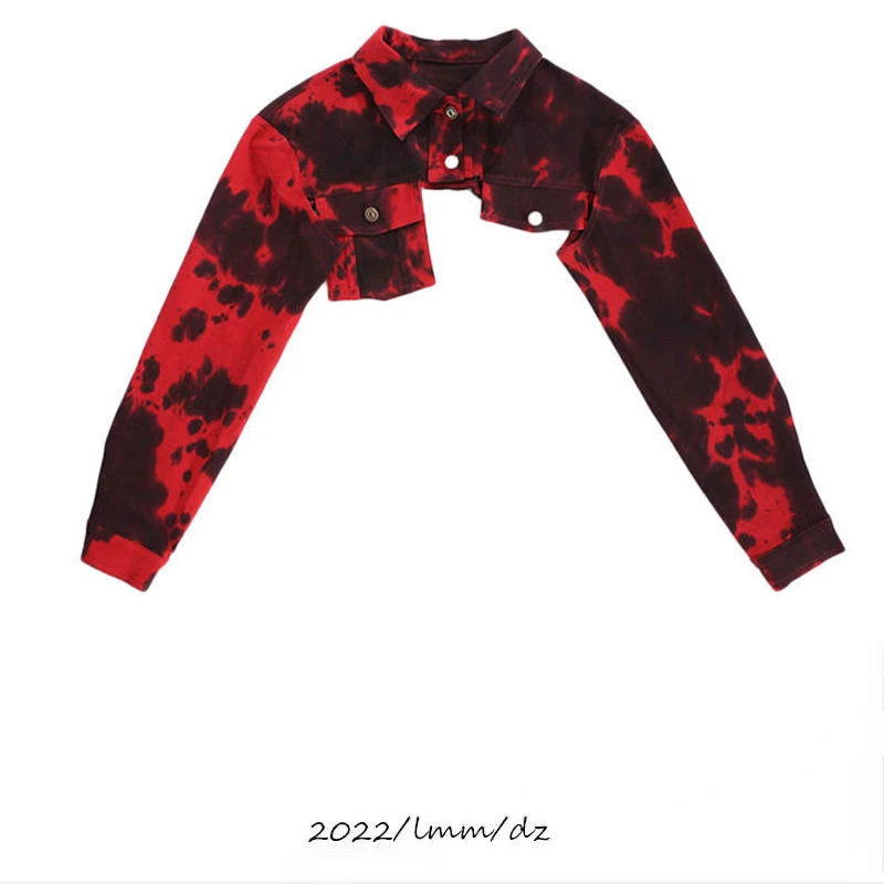 2024 Autumn Long Sleeve Women Jacket Casual Chic Fashion Turn Down Collar Tops    Tie Dye Roupas Femininas