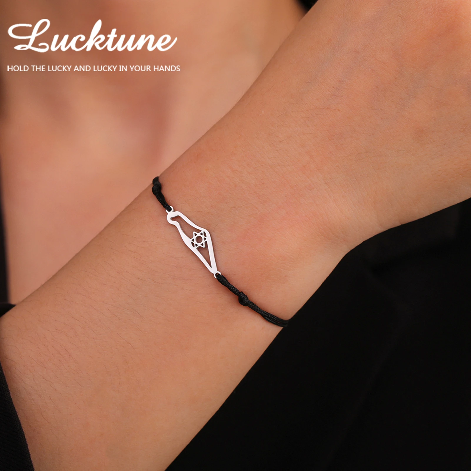 Lucktune Star of David Israel Map Charm Rope Bracelet Stainless Steel Geography Outline Pendant Bracelet Women Jewelry Gift New