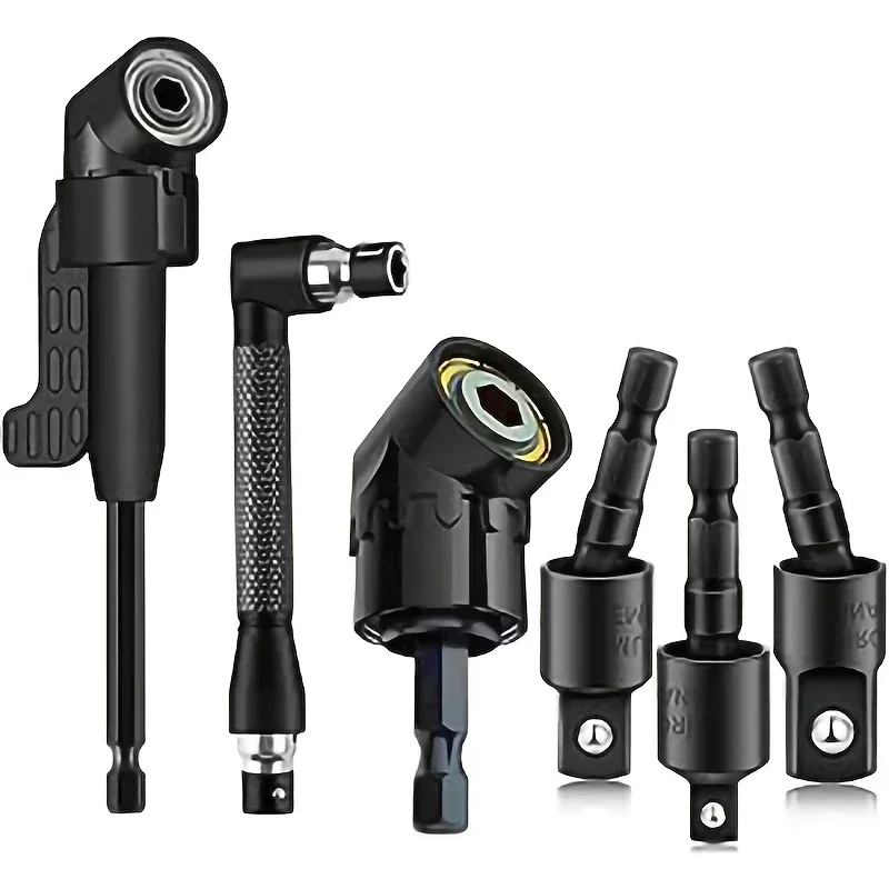 Flexible Drill Bit Extension 6Pcs 105° & 90° Right Angle Adapter, 1/4 3/8 1/2