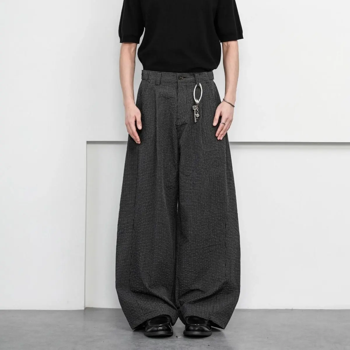 

Summer Plaid Scimitar Men and Women Wide Leg Loose Lazy Floor-Length Commuting Casual Quick-Drying Paratrooper Pants