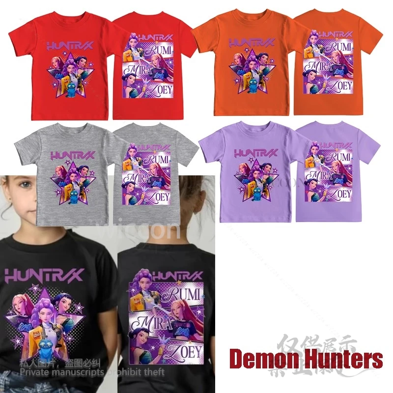 أنيمي Kpop شيطان الصيادين تي شيرت الكرتون لطيف قصيرة الأكمام قميص الصيف القطن موضة مطبوعة الاطفال هالوين كرنفال كوس
