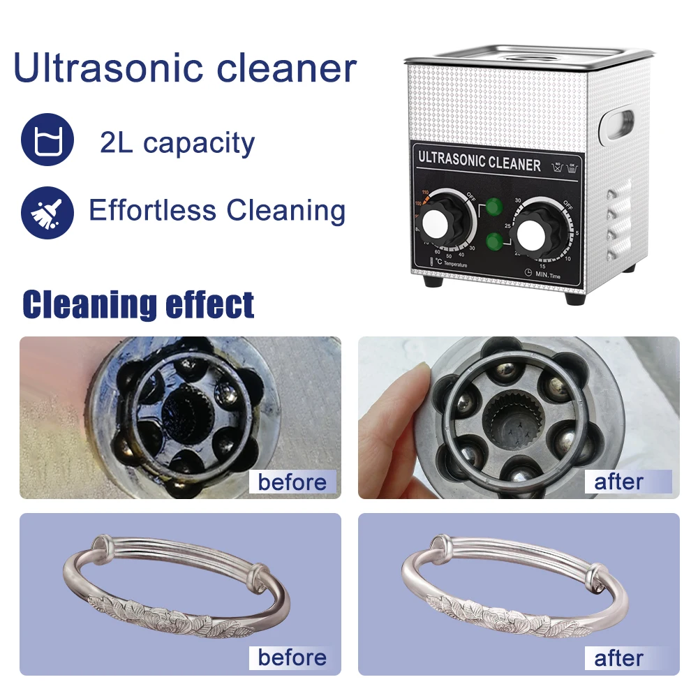 2L แบบพกพาเครื่องซักผ้าอัลตราโซนิก Ultra Sonic ทําความสะอาดเครื่องประดับฟันปลอมฟันทันตกรรมแว่นตาทําความสะอาดอัลตราโซนิก 60 W เครื่องทําความร้อน