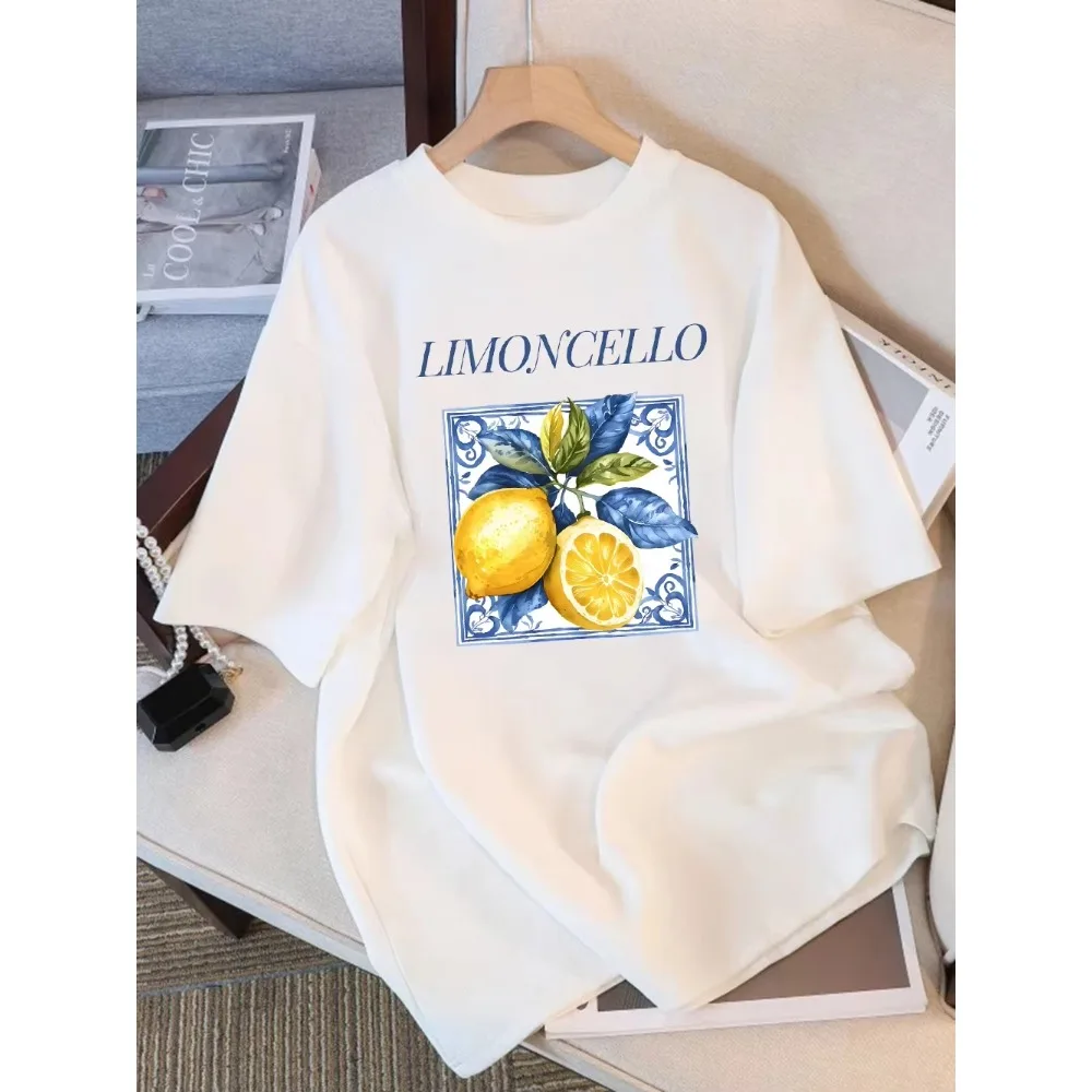 Summer T-Shirts Mens Womens Lemon Cello Creative Fruits Printing Short Sleeve Comfortable Soft O-Neck Tops Basic Woman Clothes