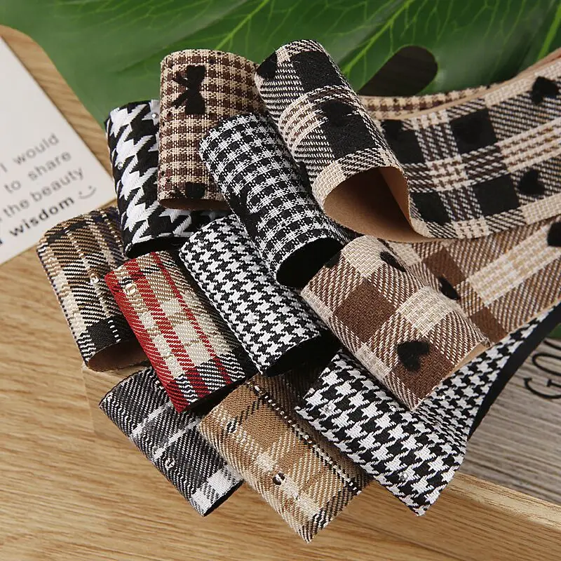 10 Yards 40MM Lattice Plaid Heck Black White Thousand-bird Ribbon Handcrafted Materials Headdress Hair Bows Clothing Accessories