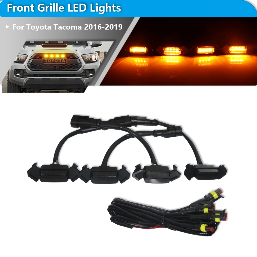 

4PCS For Toyota Tacoma w/TRD 2016-up Car Front Grille Grill LED Light Raptor Style Lamp Pro Grill ONLY DRL Front Grille Lighting