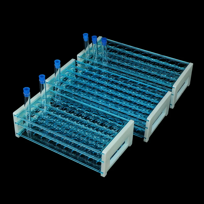 10pcs Plastic Test Tubes Vials With Caps & Pipe Rack Holder Stand 40/50 Holes