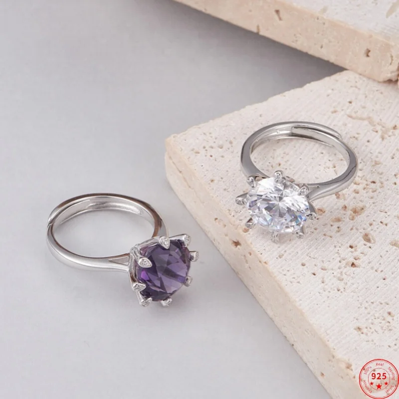 S925 Sterling Silver Charms Rings for Women Men Creative Simply Claws Inlaid Amethyst White Zircon Fashion Jewelry Wholesale