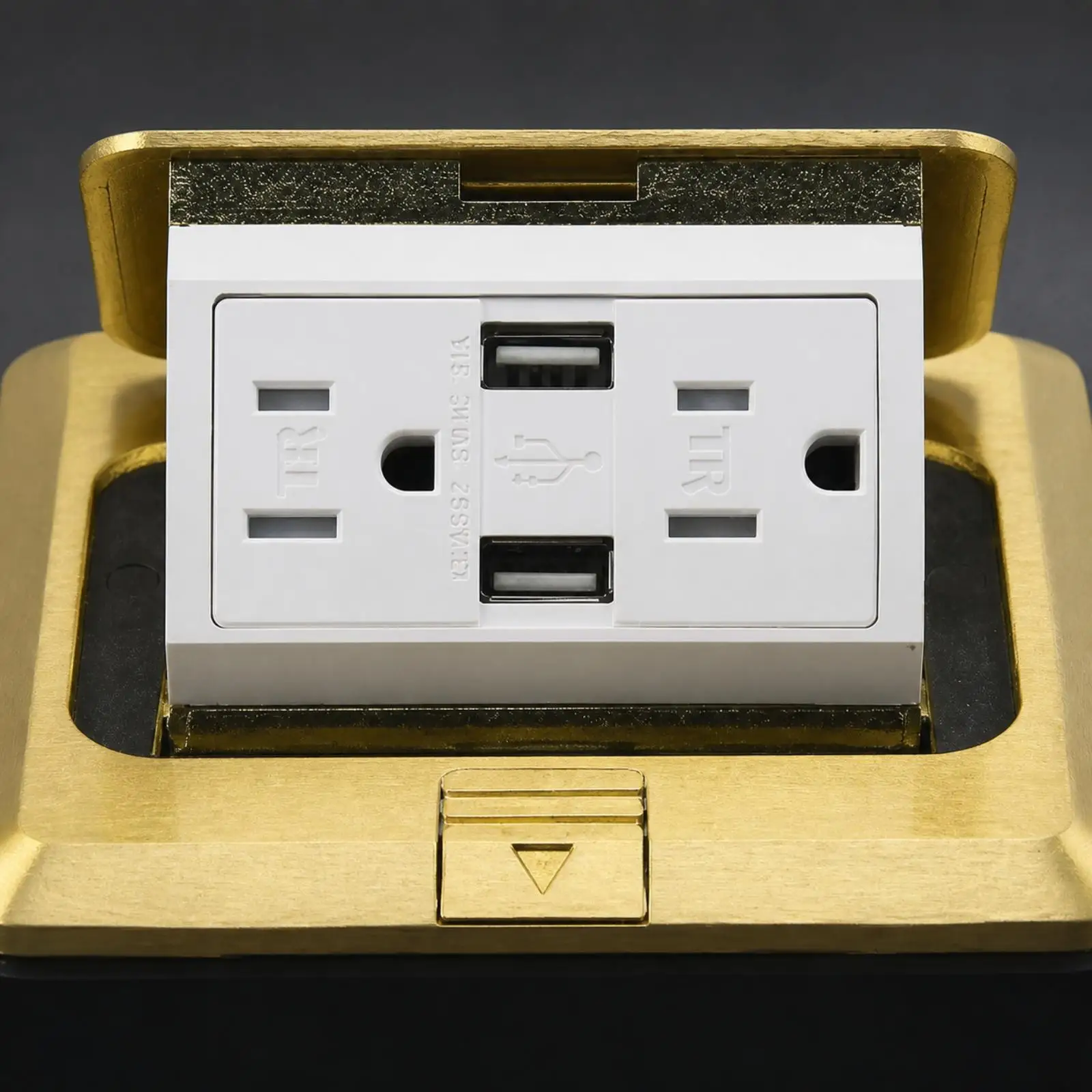 Recessed Aluminum Floor Socket with GFCI Outlet for Commercial Workspaces UL Certified 1