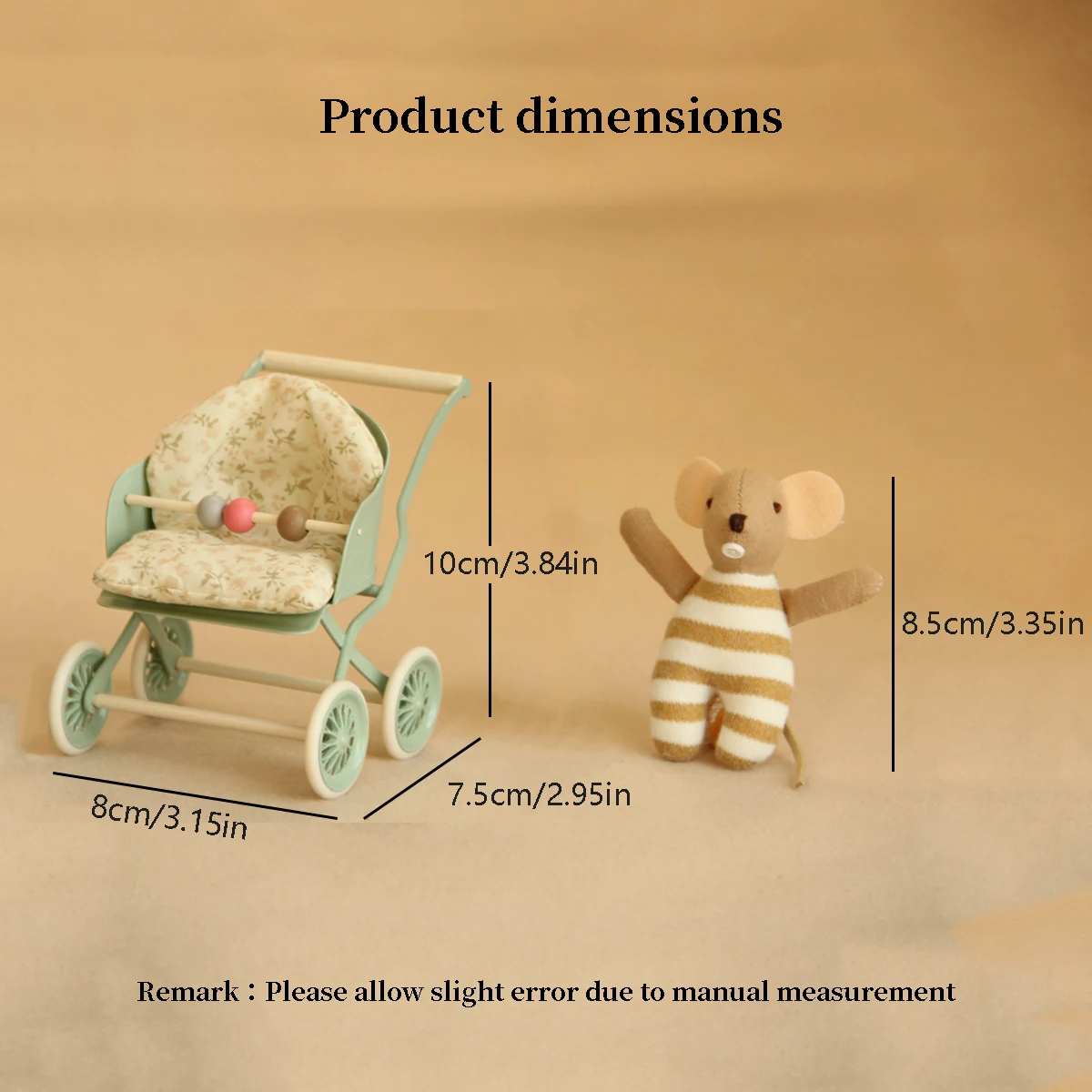 Simulated Furniture Toy 1:12 Iron Art Baby Stroller with Little Mouse Suitable for Bjd Ob11 Dollhouse Furniture Decoration