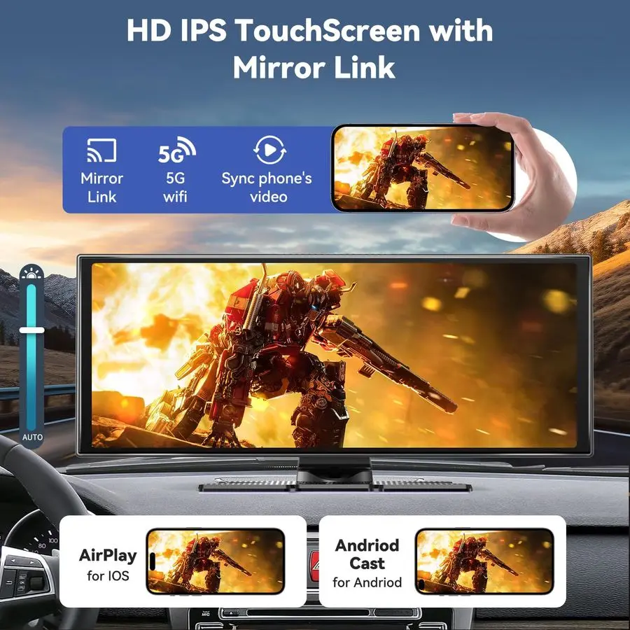 شاشة للسيارة 11.5 أكبر شاشة عالية الدقة لـ Carplay amp Android Auto Car Stereo مع كاميرا احتياطية 4K Dash Cam 1080P، GPS Navigati