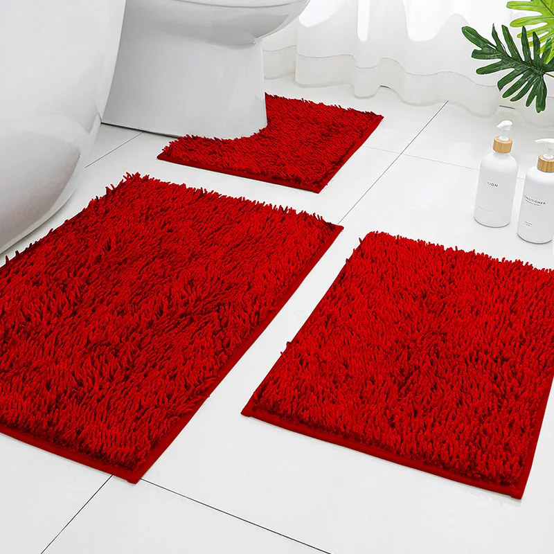 

Комплект из 3-х современных и простых ковриков для ванной из шенилла, нескользящие, быстросохнущие, плюшевые, впитывающие влагу, пушистые.