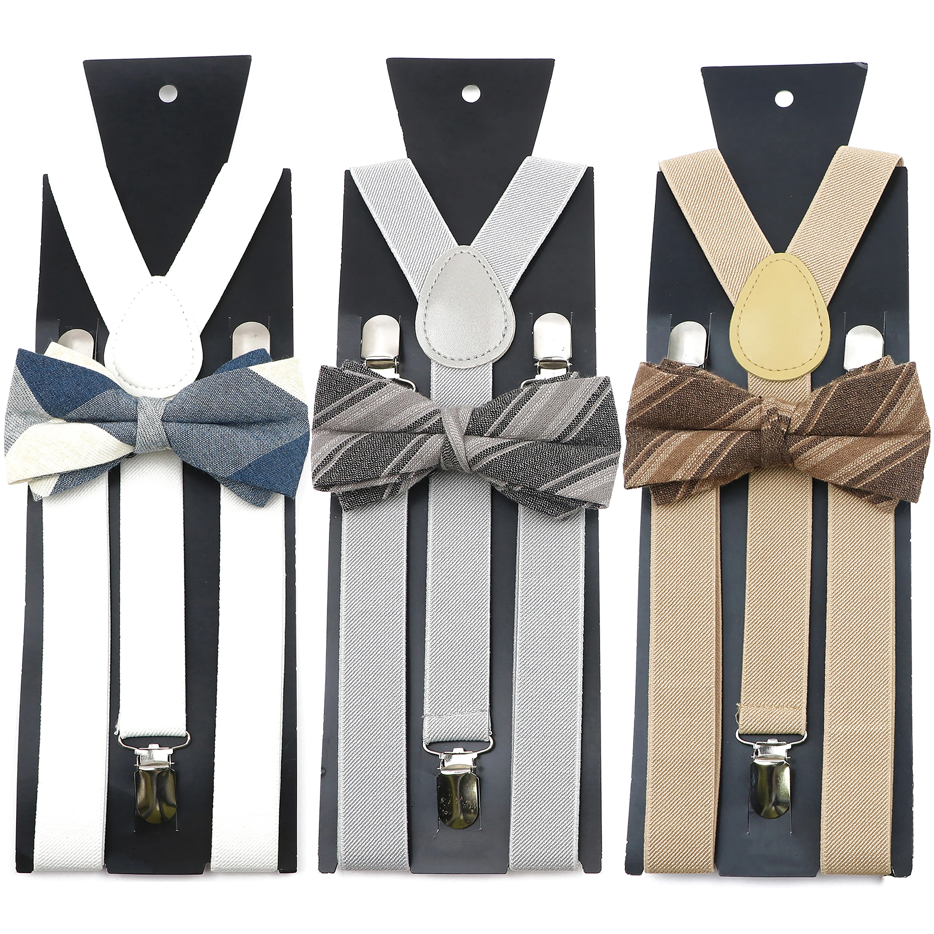 Classic Solid Color Elastic Leather Suspender Bowtie Set Striped Red Khaki Black Mens Suit Shirt Braces Fashion Accessory Gift