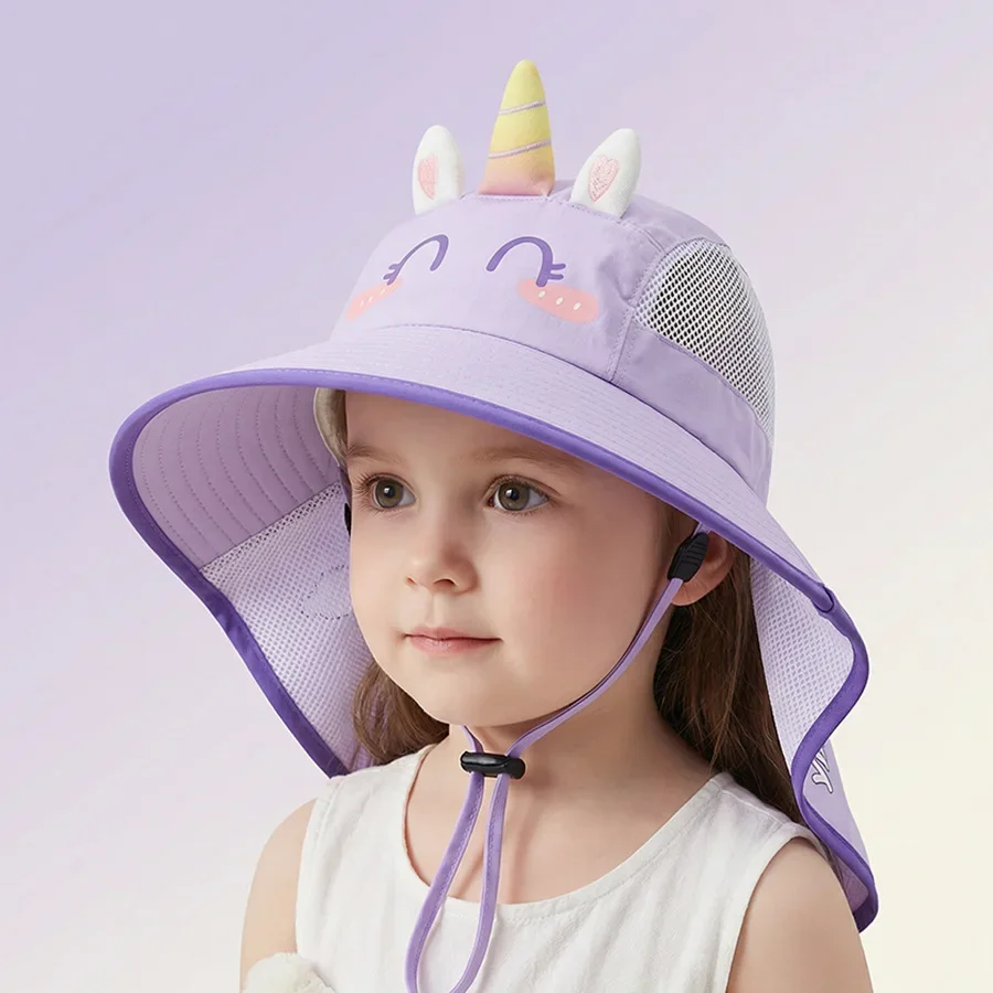 Children's Sun Protection Hat - Summer Lightweight Quick-Drying Cartoon Big Brim Girls' Beach UV Protection Hat