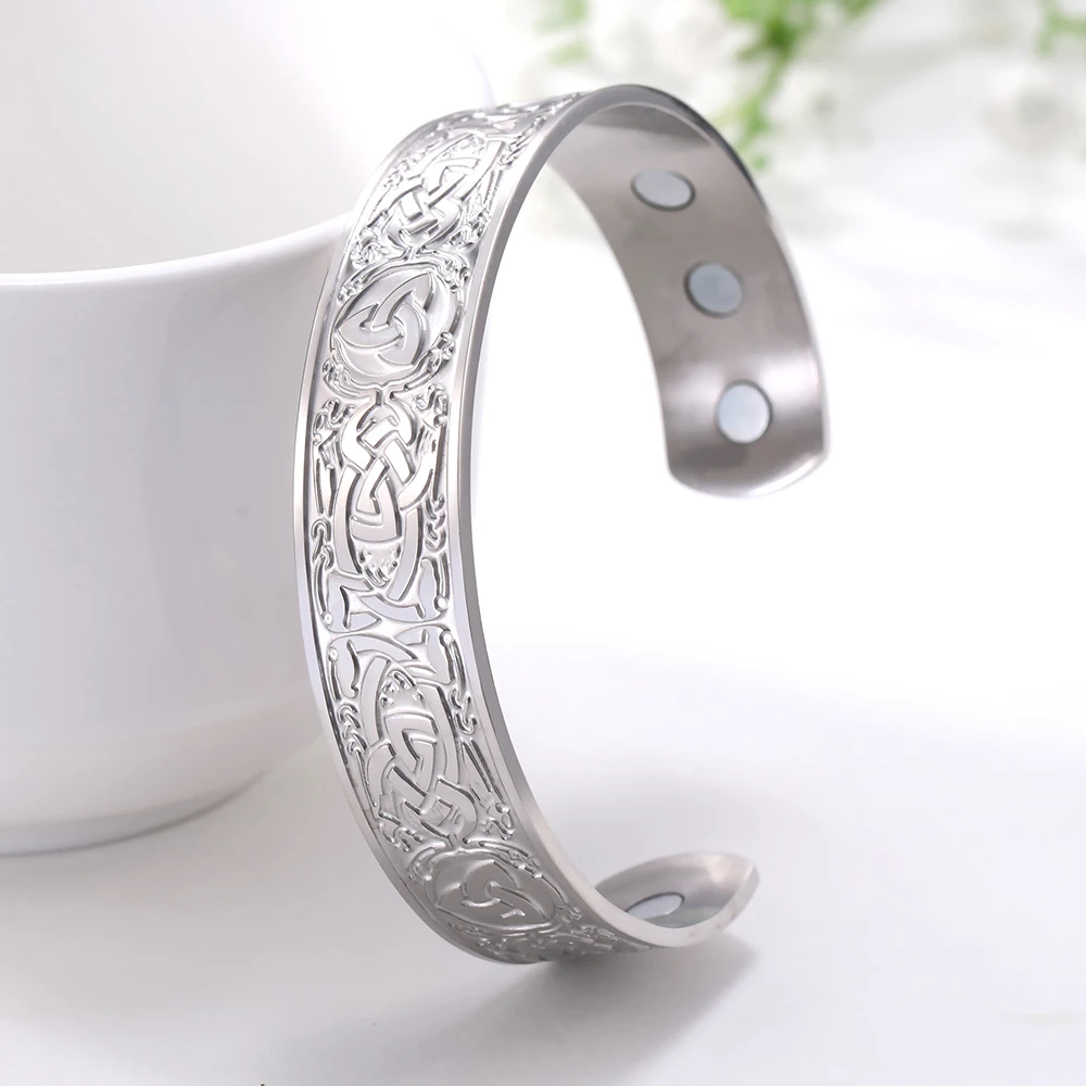 Kkjoy Armreifen für Frauen Männer Silber Farbe Edelstahl Liebe Vogel Knoten Triquetra Öffnung Armband Vintage Mode accessoires – Detail 1