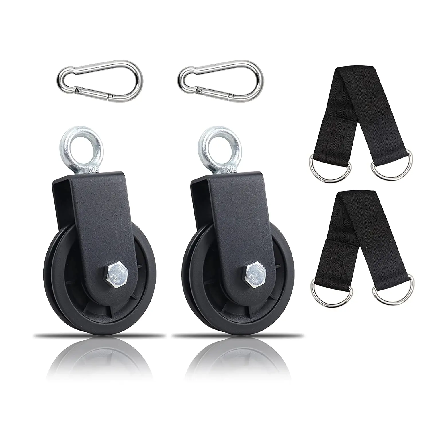 360 Degree Rotation Silent Nylon Gym Cable Pulley with Hanging Straps and Carabiner LAT Pulley System DIY Attachment Accessories