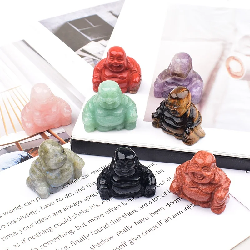 Natürliche Kristall-Buddha-Statue Kleine Lachende Maitreya-Skulptur 3cm Taschenformat Heilender Stein Ornament Reichtum Glück Deko Geschenk