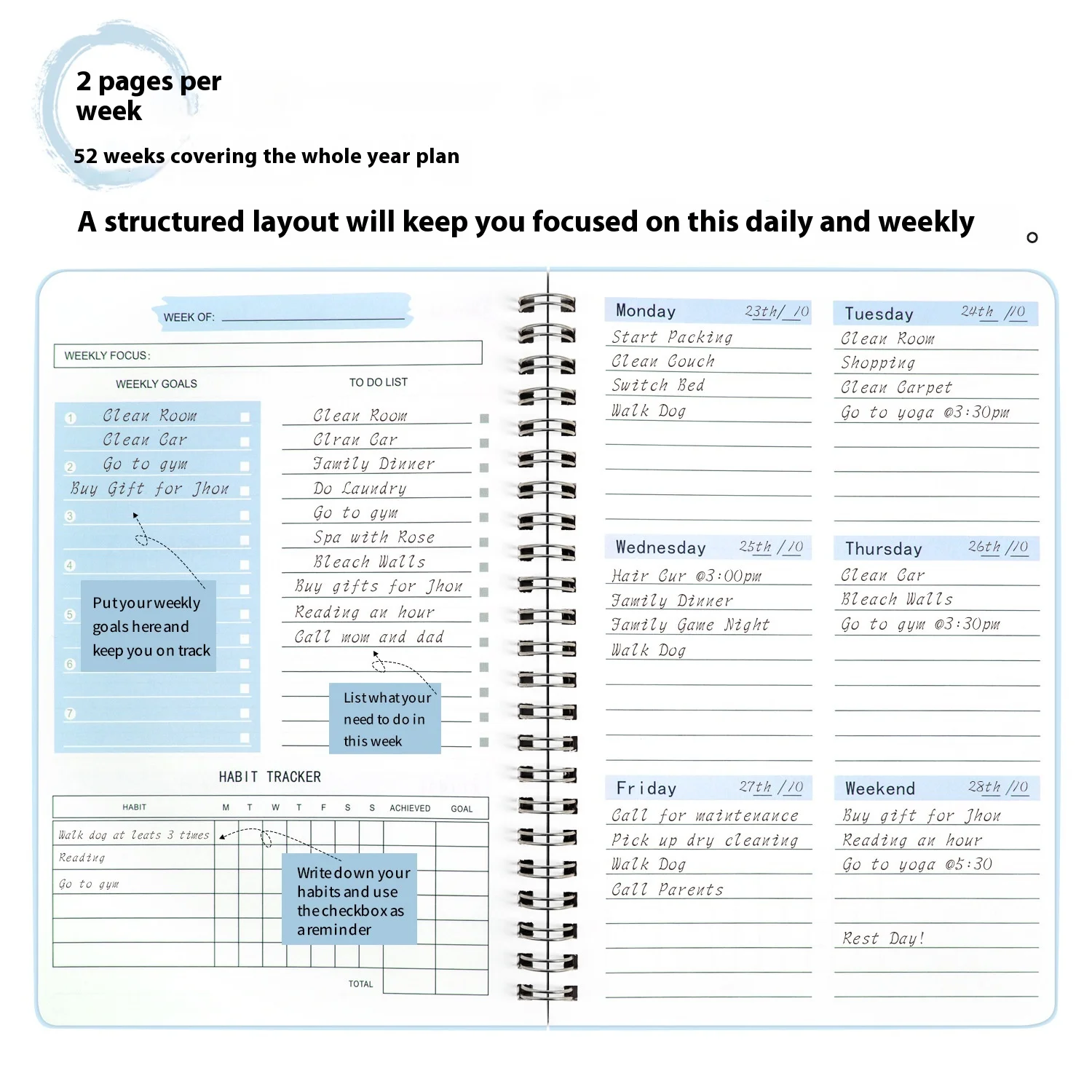 2025 Agenda Notebook, Daily Weekly Planner Schedule Calendar Journal, Portable Notebook for Office School Student Record