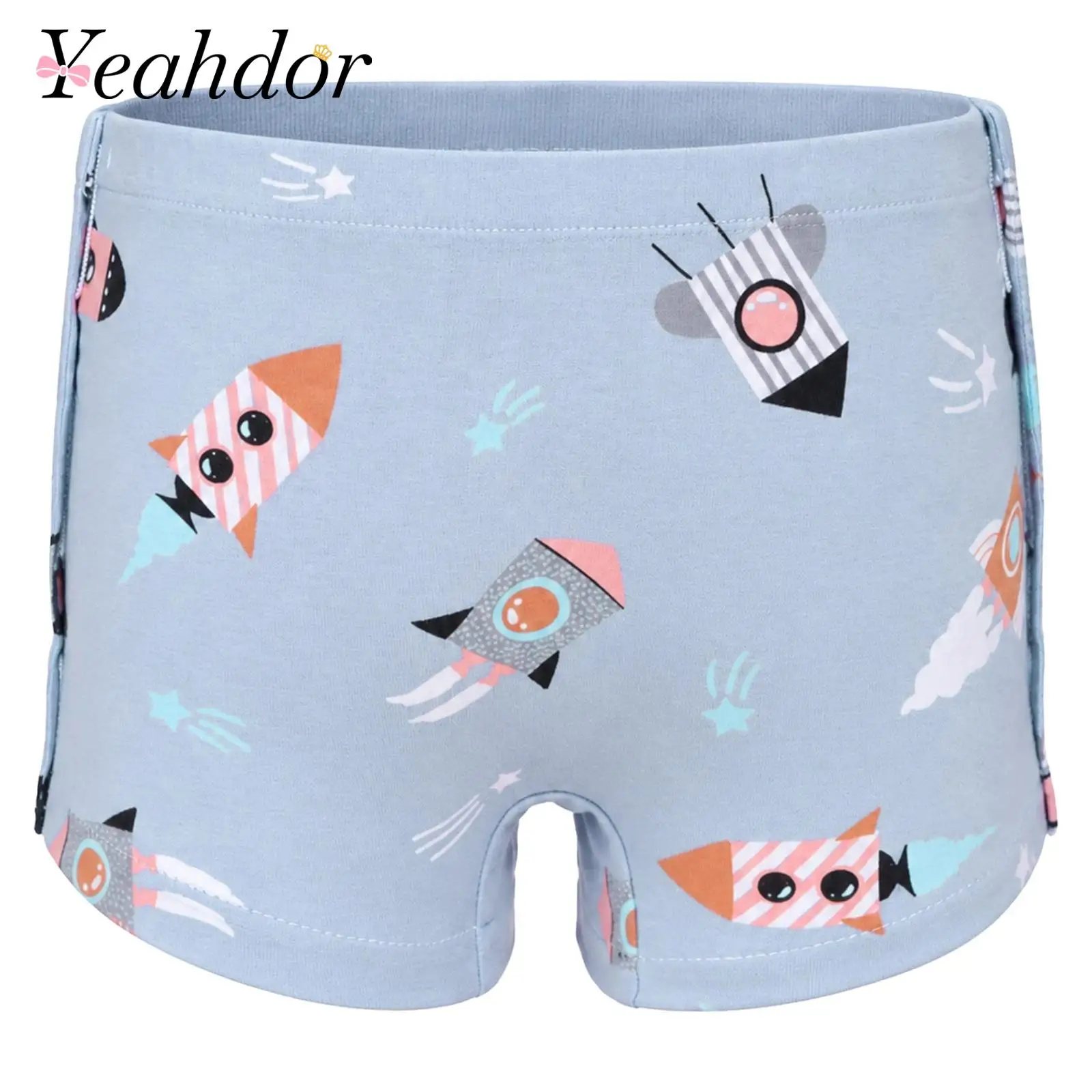 Kids Boys Beach Shorts Full-open Hook-and-loop Fastener Printed Shorts Elastic Wais Underpants for Postoperative Care Underwear