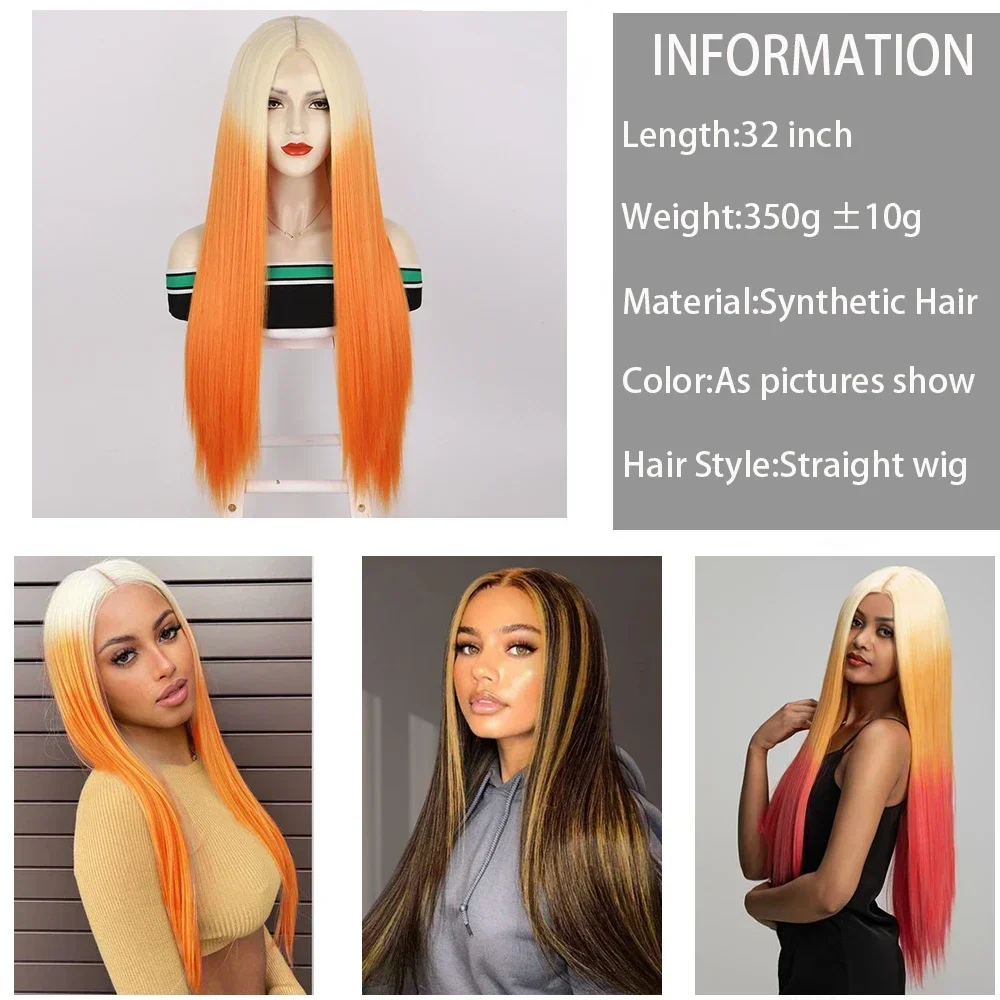 Blonde Ginger Straight Wig 32inch Long Hair Wigs for Women Daily Use Natural Synthetic Heat Resistant Straight Wig Cosplay Party