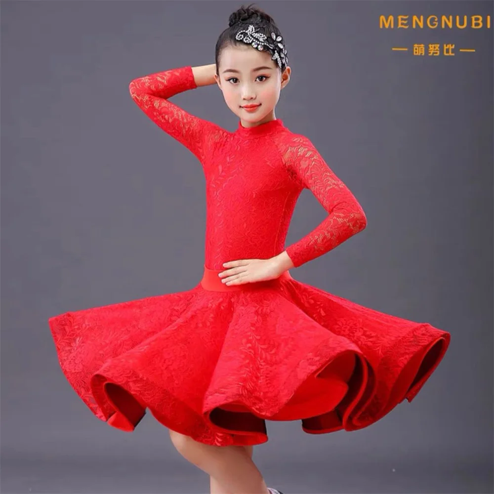 สาวลูกไม้ชุดเต้นรําละตินเด็กสีขาวJumpsuit Topห้องบอลรูมกระโปรงTango Salsa Dancewearฝึกละตินสวมใส่