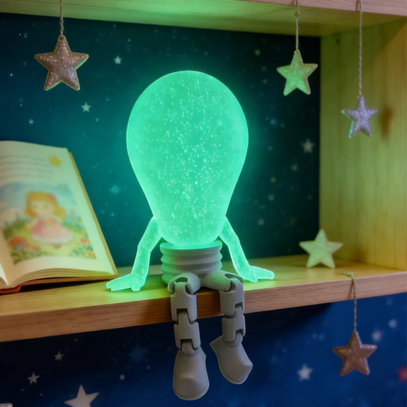 3D Printed Glow in The Dark Bulb Figurine Simulation Luminous Sitting Figure Plastic Desktop Ornament Home Desk Decor Gift