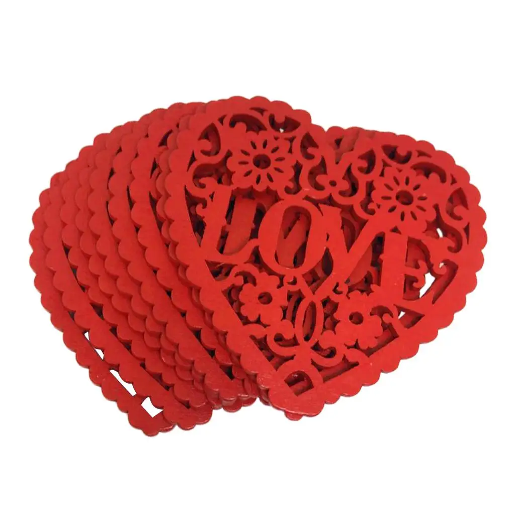 10Pcs Engraved Love Letter Hollow Heart Shape Red Wooden DIY Crafts for Wedding Party Valentines Day Decoration Ornaments