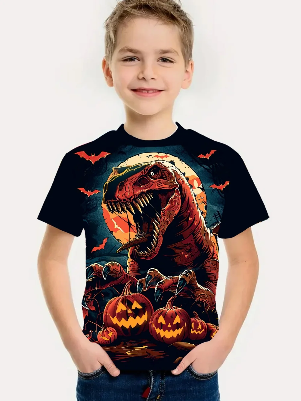 

Halloween Boys' T-Shirt Cool Pattern Short Sleeves Summer Casual Loose O-Neck Unisex T-Shirts Fashion Party Children's Clothing