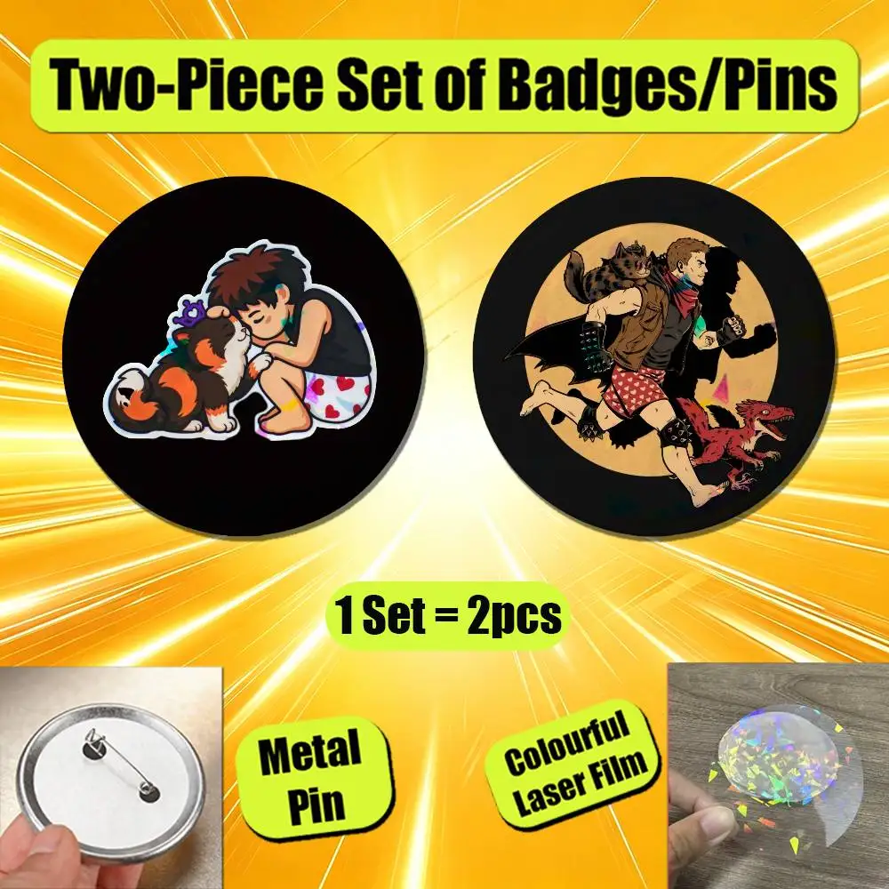 For Dungeon Crawler Carl Enamel Pin Badge Set 2PCS Round Metal Button Brooch Backpack Ita Bag Pins Custom