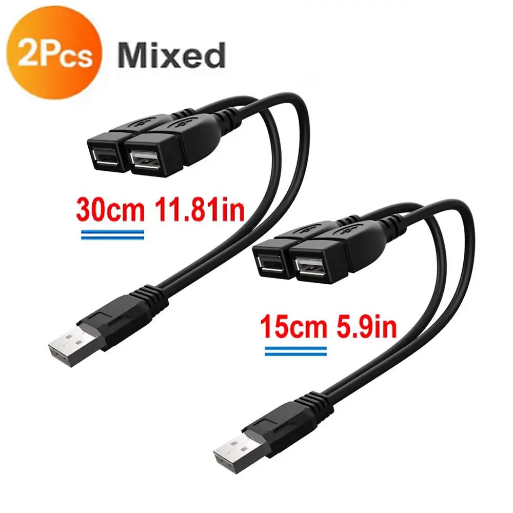 1 Stecker auf 2 Buchsen Verlängerungskabel USB 2.0 Splitter Y-Kabel Netzteil Konverter für PC Auto Datenübertragung Aufladen