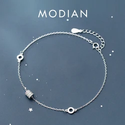 Modian 2025 New Fashion Geometric Round Charm Luxury Bracelet For Women 925 Sterling Silver Sparkling Link Tennis Silver Jewelry