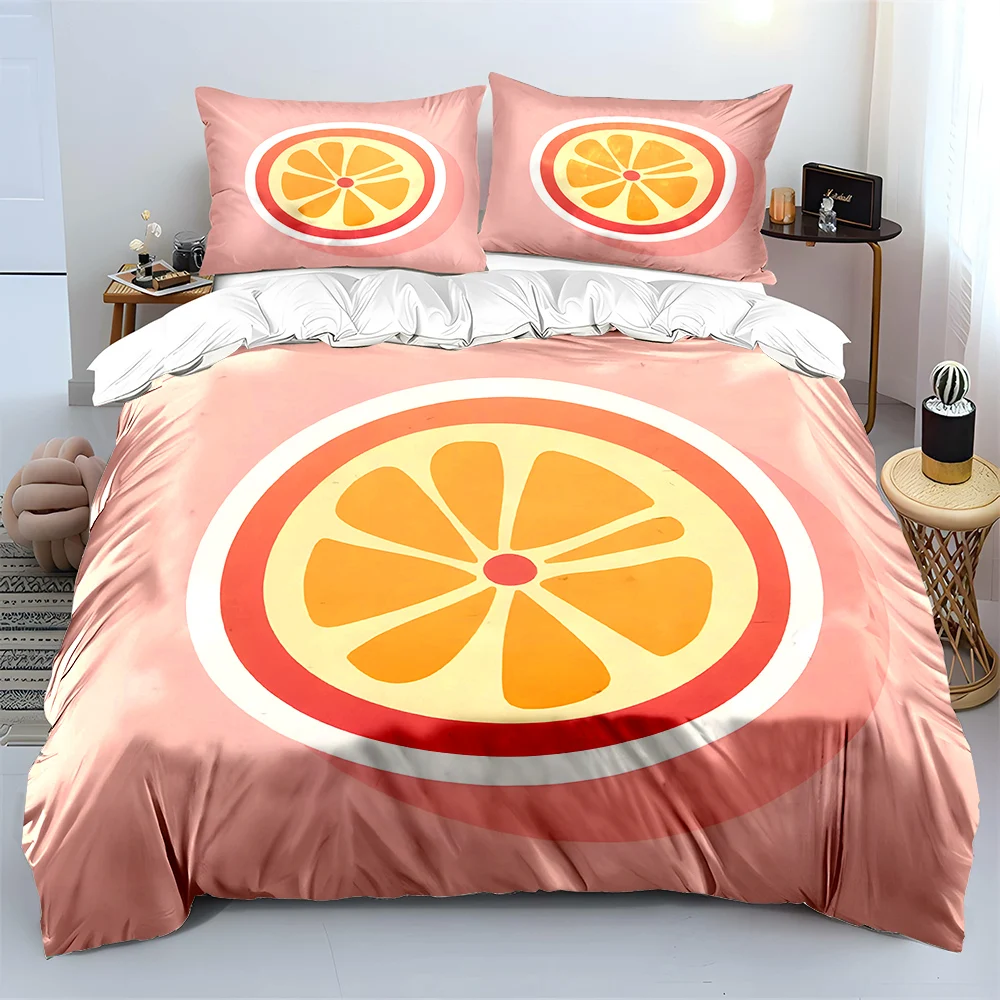 Minimalist orange slice illustration Print Bedding Set 1 Duvet Cover 2 Pillowcases for Adult and Children Luxury Gift Full Size