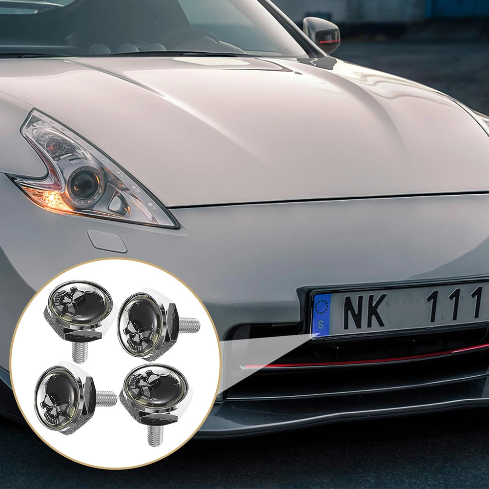

8pcs Anti-Theft Skull License Plate Stainless Steel Durable Universal Fit For Cars Motorcycles Decorative Security Bolts