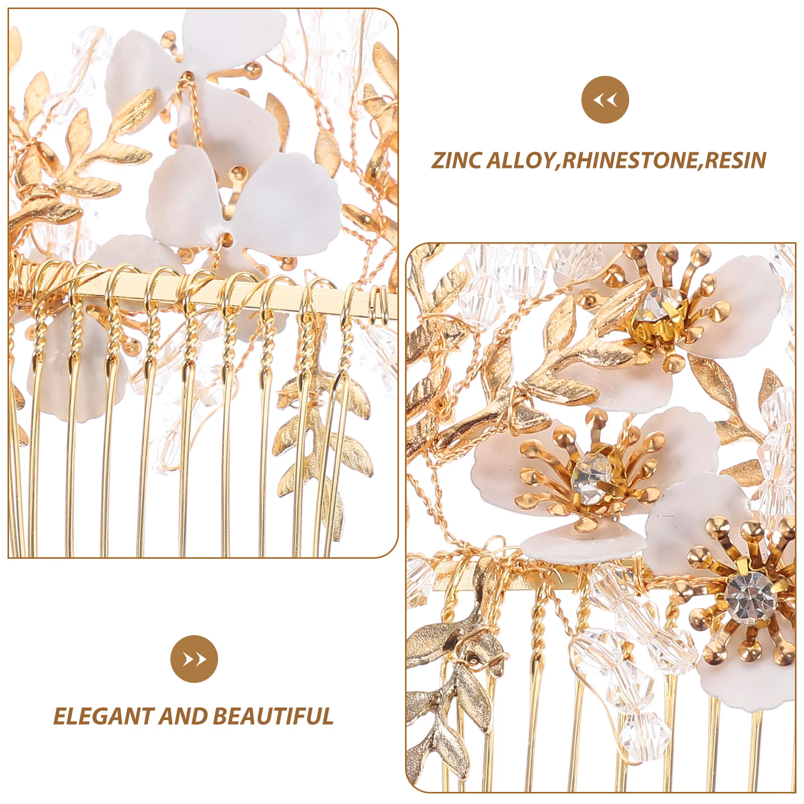 

Golden Flower Hair Comb Rhinestone Wedding Combs Bridal Accessories Women Decorative Elegant Shine Movement Minimalistic