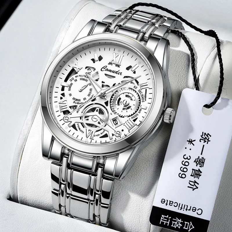 //Hollow Mens Watch Waterproof Luminous Calendar Mechanical Wristwatch for Men Stylish Design