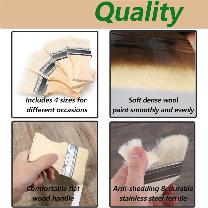 

AU61-4-Piece Flat Paddle Brush Set, Wide Brush Large Paint Brush 2/3/4/5 Inch Brush For Oil And Acrylic Paints