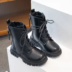 Girls Boots Simple Non-slip Back Zipper Spring Breatheable Versatile Soft Autumn Winter Black Children Leather Boots 2024 New