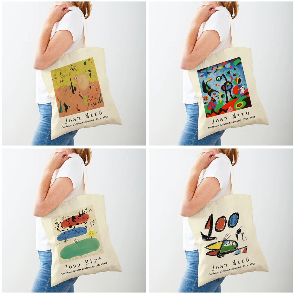 Joan Miro Modular Gallery Lady Tote Handbag Canvas Women Shopping Bags Double Print Fashion Supermarket Shopper Bag