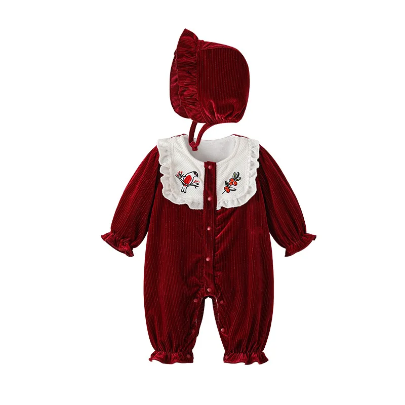 2024 Vintage Toddler Girl Long Sleeves Princess Dress Animal Embroidery Cute Dresses Newborn Christmas Round Neck Romper