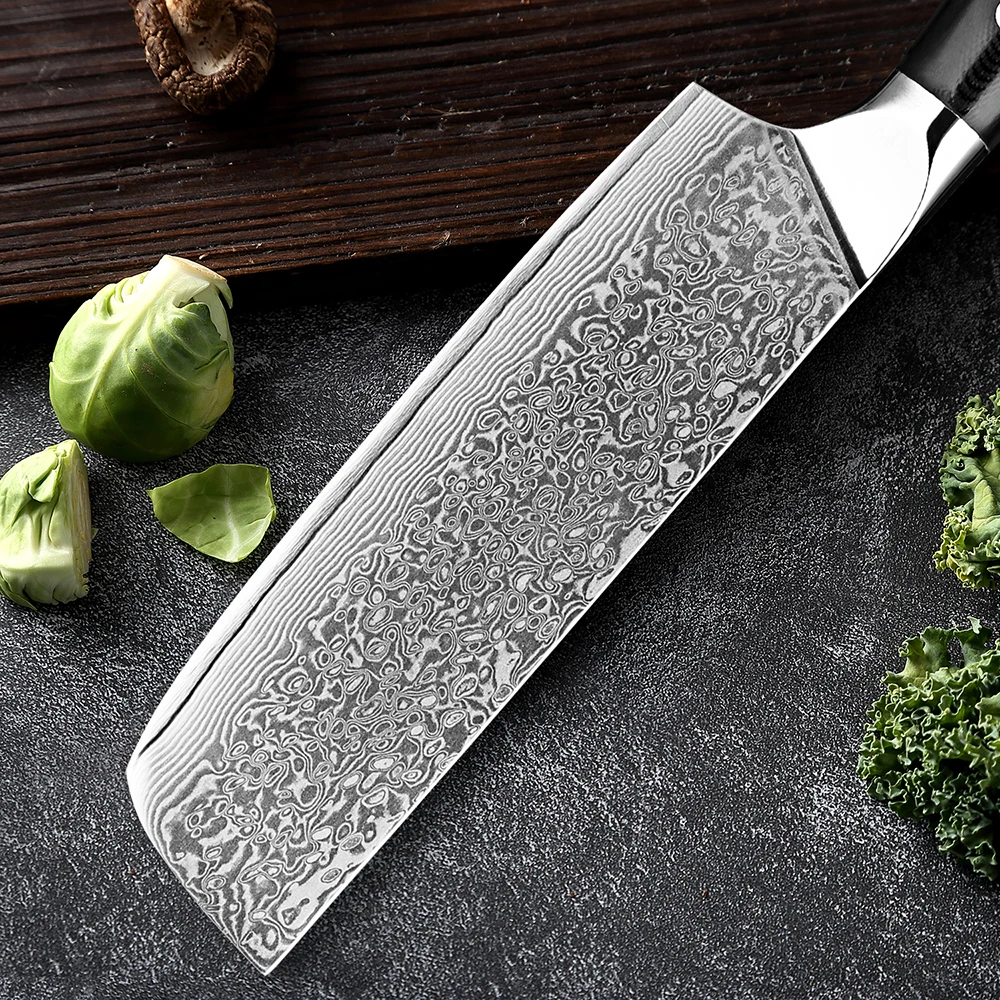 Damascus Nakiri Knife 7Inch Japanese Damascus 67layers VG10 steel Knife Ultra Sharp Kitchen Vegetable Knife Ergonomic G10 Handle