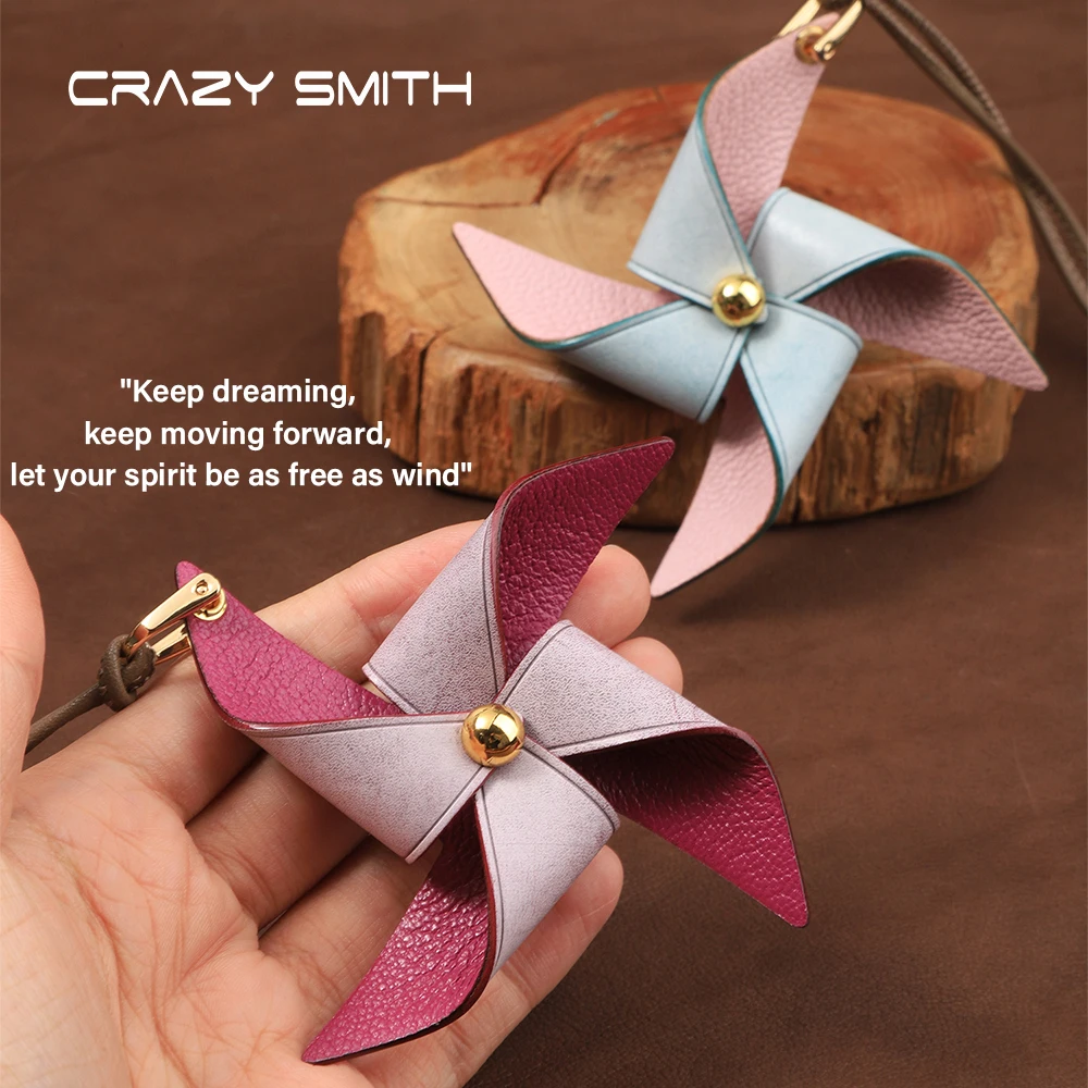 CRAZYSMITH Handgefertigter Echtleder-Taschenanhänger Glücksbringer Windmühlen-Geldbörsen-Charm Anhänger für Handtaschen Muttertag Geburtstag Weihnachtsgeschenk