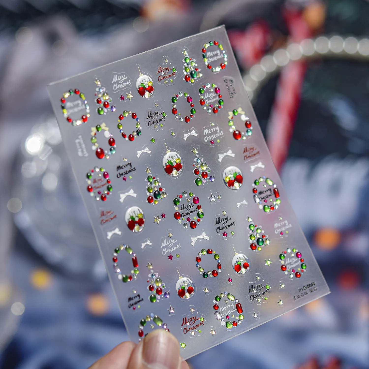 귀여운 꿈같은 크리스마스 컬러풀 볼 트리 리본 고품질 겨울 파티 네일 스티커 아트 장식 디자인 T-5409