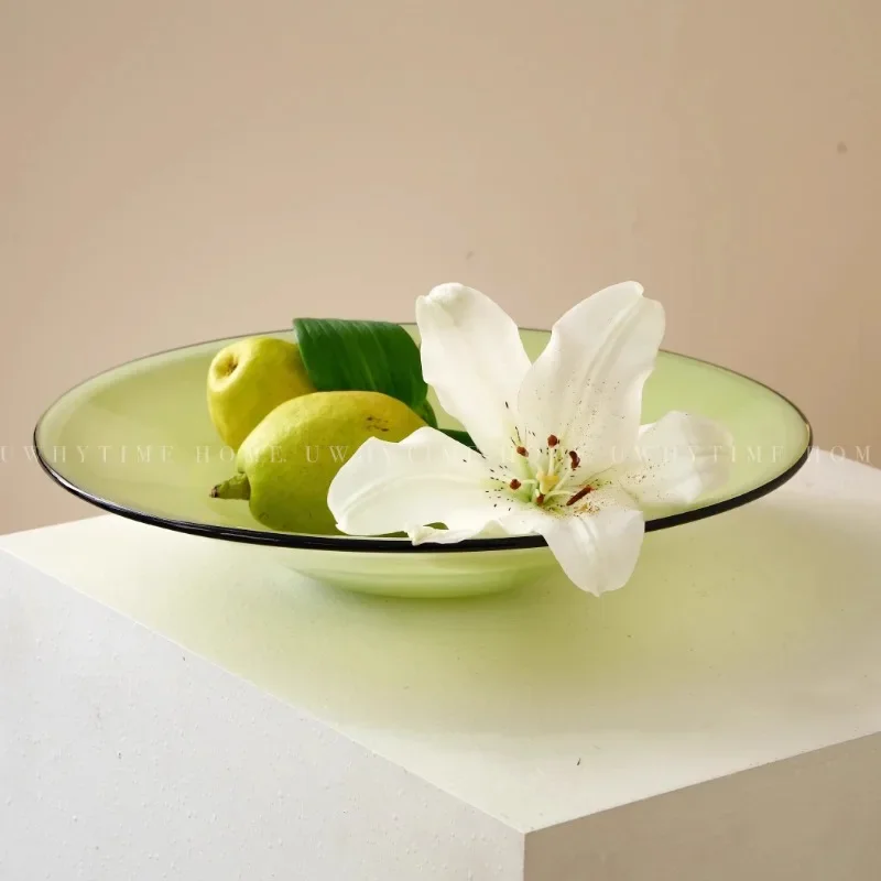 Wuwei قاعة الوقت الأصلي الأخضر اليشم جديد الصينية اليدوية المزجج طبق فاكهة الزخرفية تصميم جو متقدم حلية #3